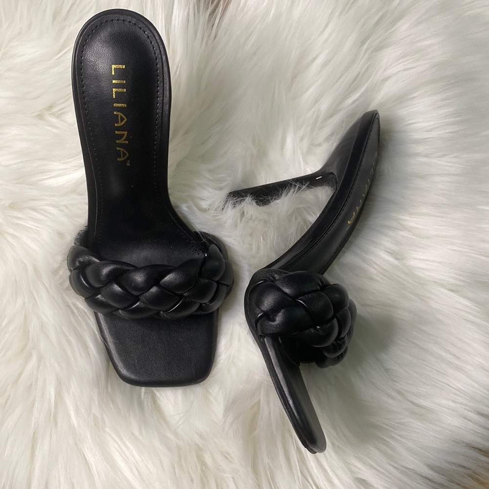 Night Out Casual Forever 21 Liliana Black Square Chunky Bubble Braid Heels 7